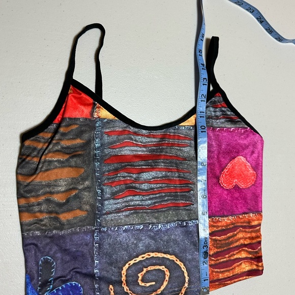 Fun and silky patterned tank top. Measurements in photos. Large. 100% Polyester. - Picture 4 of 4